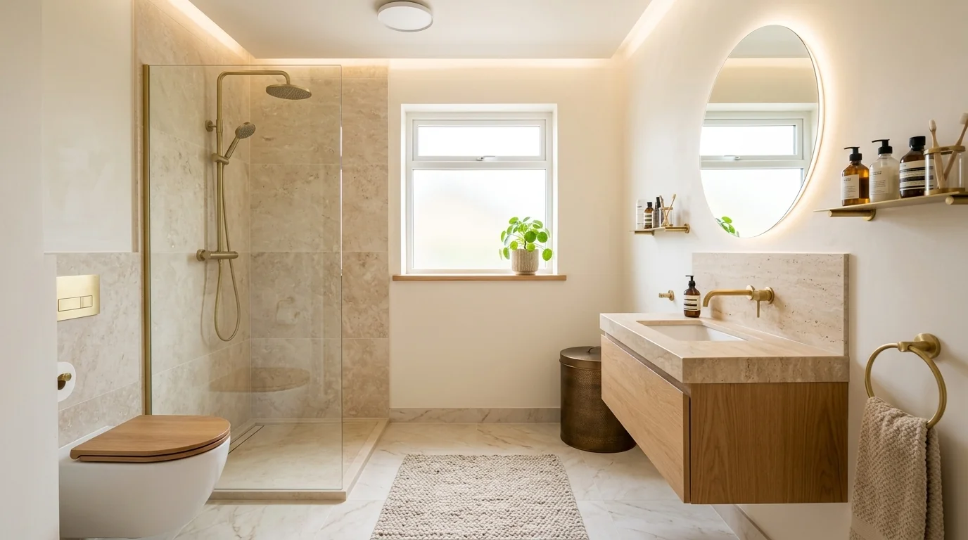 Travertine & Walnut Spa Bath